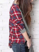 Load image into Gallery viewer, Round Neck Plaid High-Low Long Sleeve T-Shirt