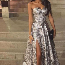 Load image into Gallery viewer, Sexy Silver Sleeveless  Sequins Fishtail Evening Dress