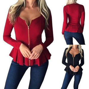 Stylish Sexy Zipper Flounces T-Shirt