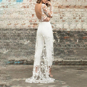 Perspective Lace Front Short Long White Maxi Evening Dress