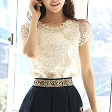 Load image into Gallery viewer, Spring Summer  Lace  Women  Round Neck  Decorative Lace  Lace  Short Sleeve Blouses