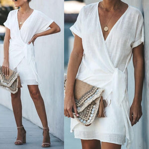 V-Neck Cross Short Sleeved Dress