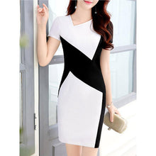 Load image into Gallery viewer, Asymmetric Neck  Color Block Bodycon Dresses